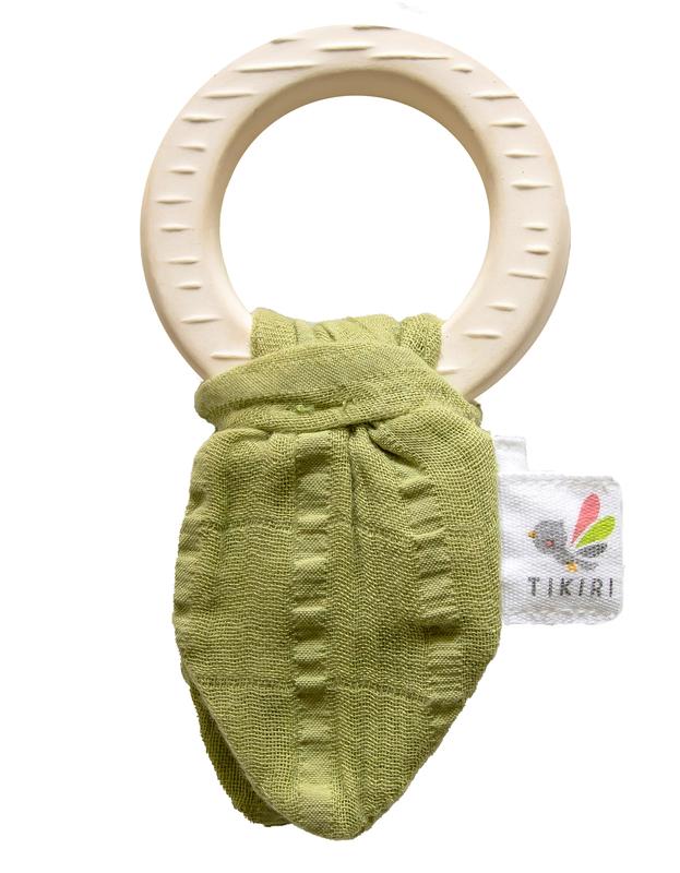 Rubber Teether with Muslin Tie - Sage