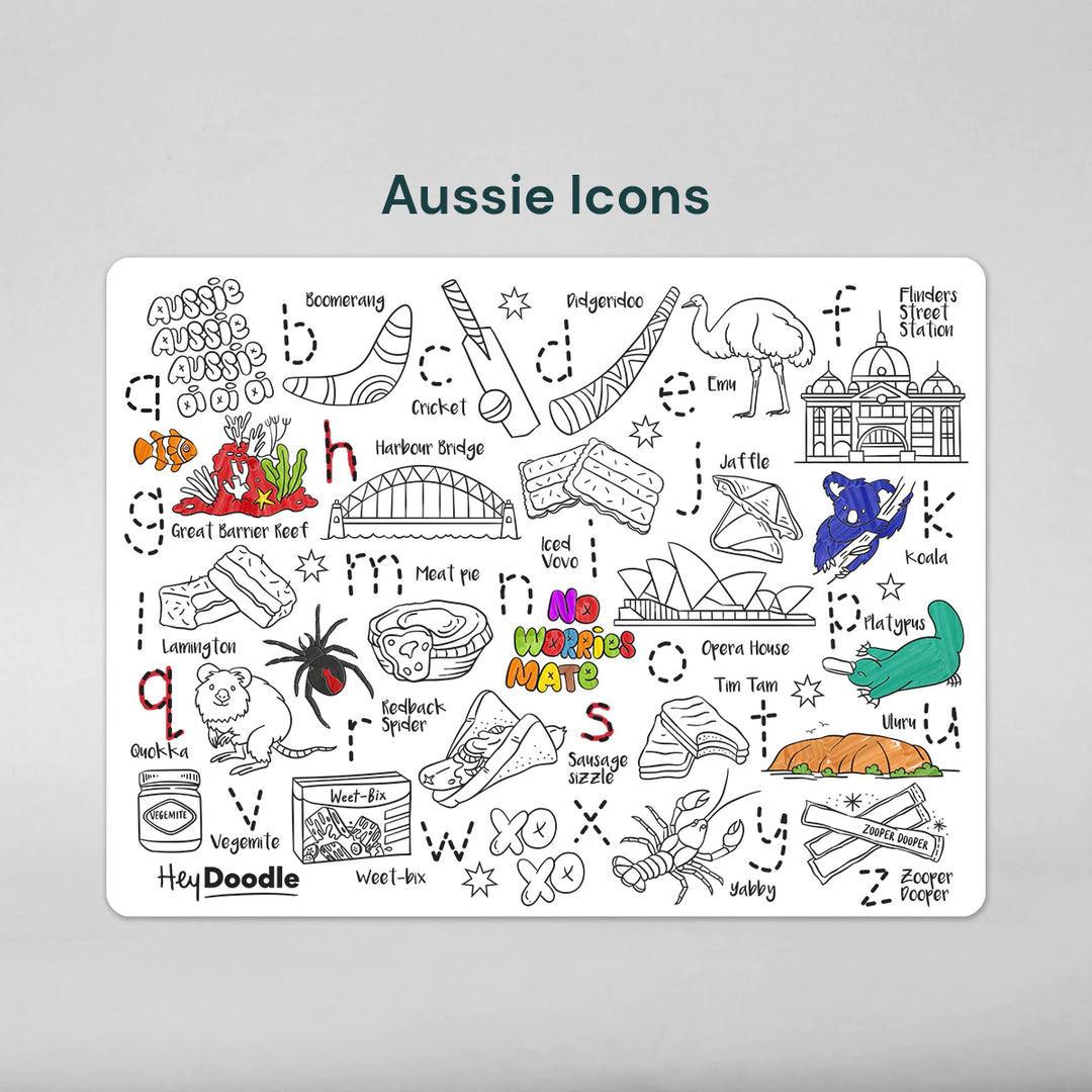 Reusable Colour-in Placemat - Aussie Icons ABC's