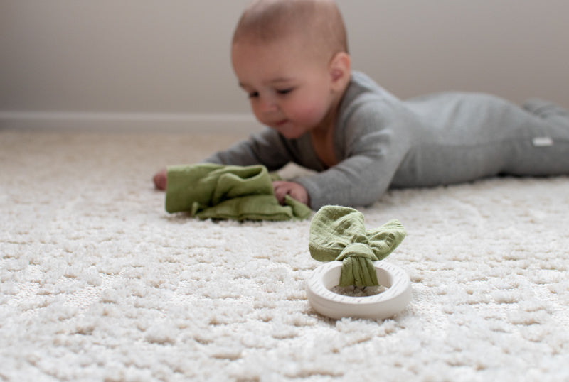 Rubber Teether with Muslin Tie - Sage