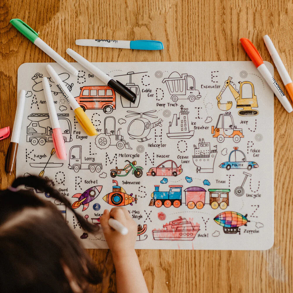 Reusable Colour-in Placemat - Toot Toot Honk ABC's