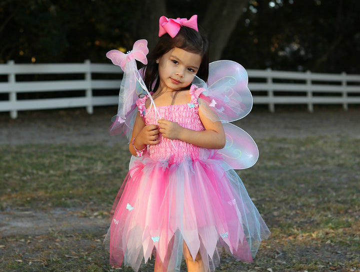 Dressup - Dress - Pink Butterfly Dress & Wings with Wand - Size 5-6