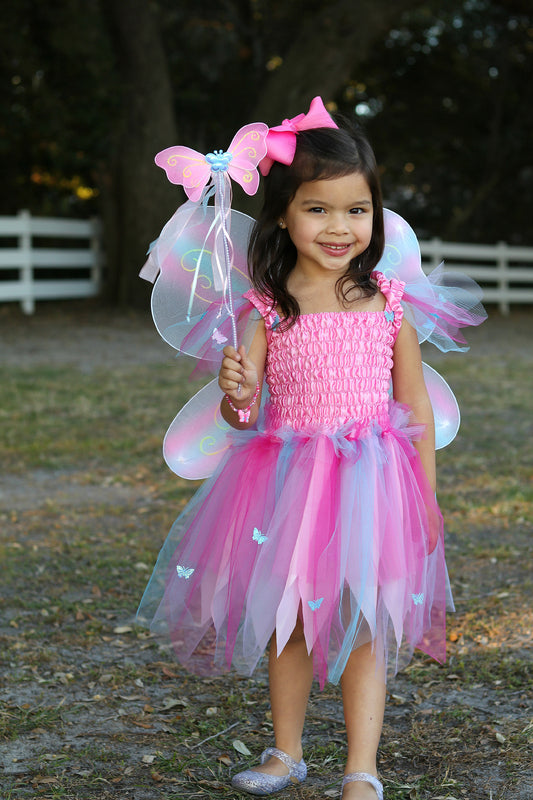 Dressup - Dress - Pink Butterfly Dress & Wings with Wand - Size 5-6