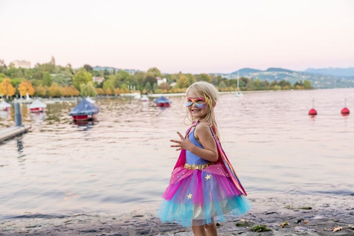 Dressup - Super-duper Tutu, Cape & Mask, Pink & Gold Size 4-6
