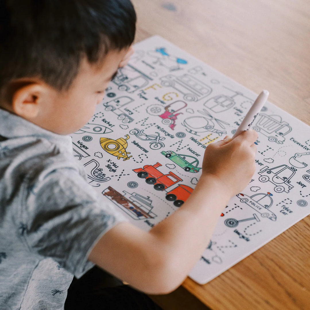 Reusable Colour-in Placemat - Toot Toot Honk ABC's