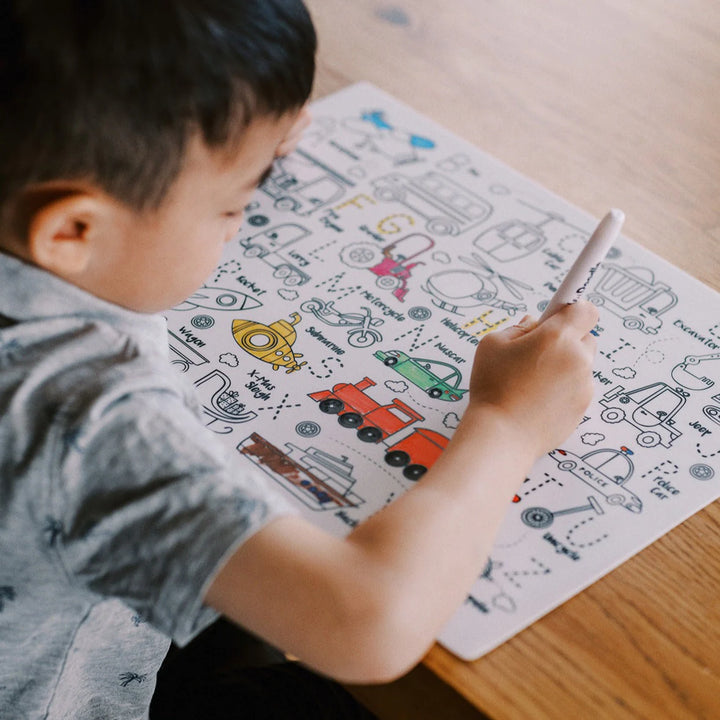 Reusable Colour-in Placemat - Toot Toot Honk ABC's