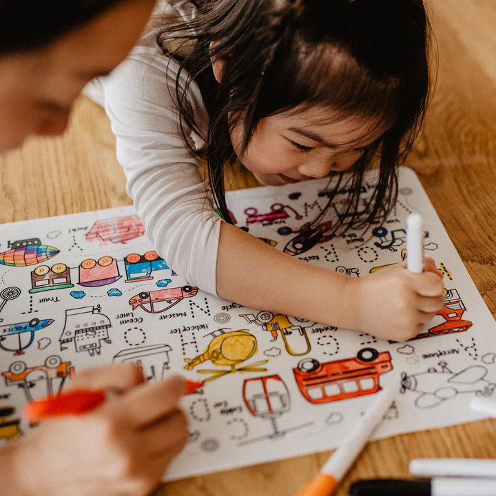 Reusable Colour-in Placemat - Toot Toot Honk ABC's