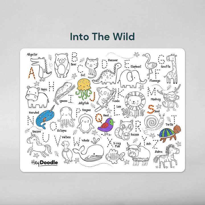 Reusable Colour-in Placemat - Into the Wild ABC's