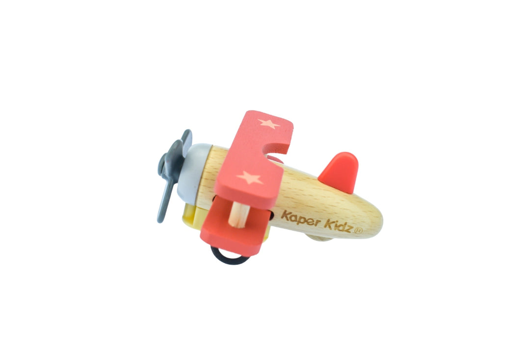 Wooden Pull Back Retro Bi-Plane