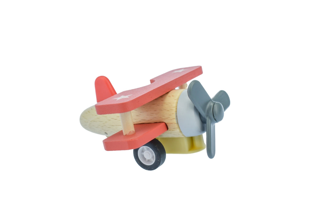 Wooden Pull Back Retro Bi-Plane