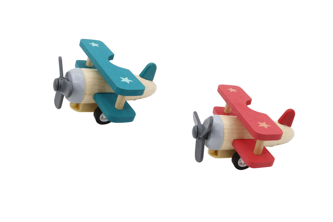 Wooden Pull Back Retro Bi-Plane