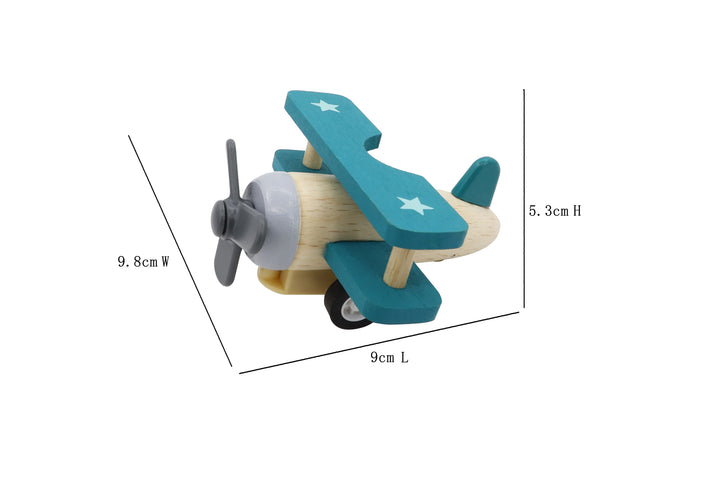 Wooden Pull Back Retro Bi-Plane