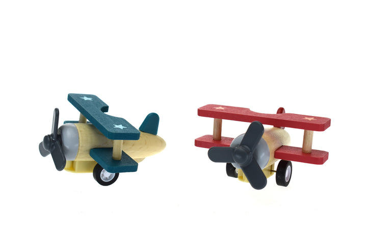Wooden Pull Back Retro Bi-Plane