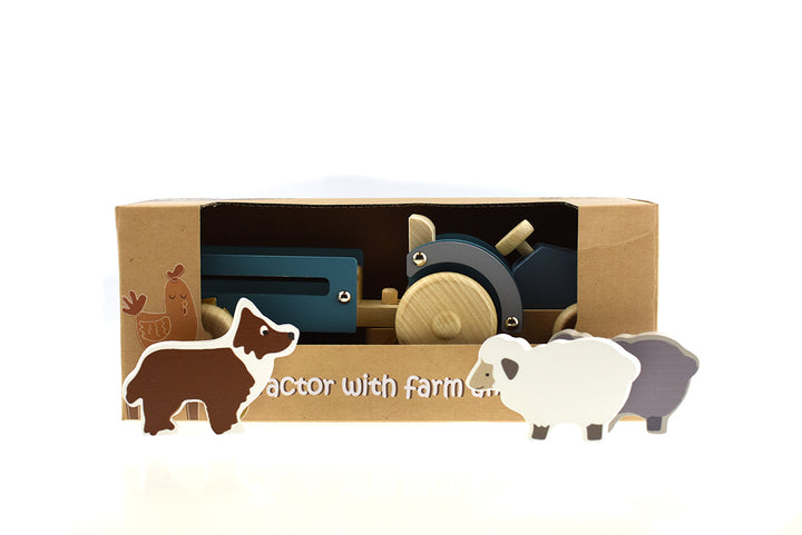 Wooden Tractor with Sheep & Sheepdog