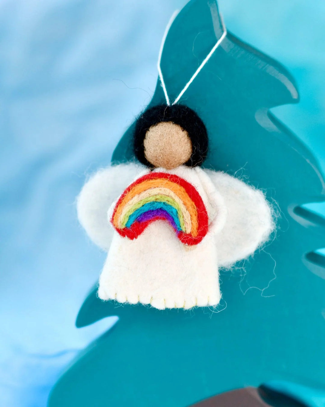 Felt Waldorf Diversity Angel with Rainbow - Black Hair