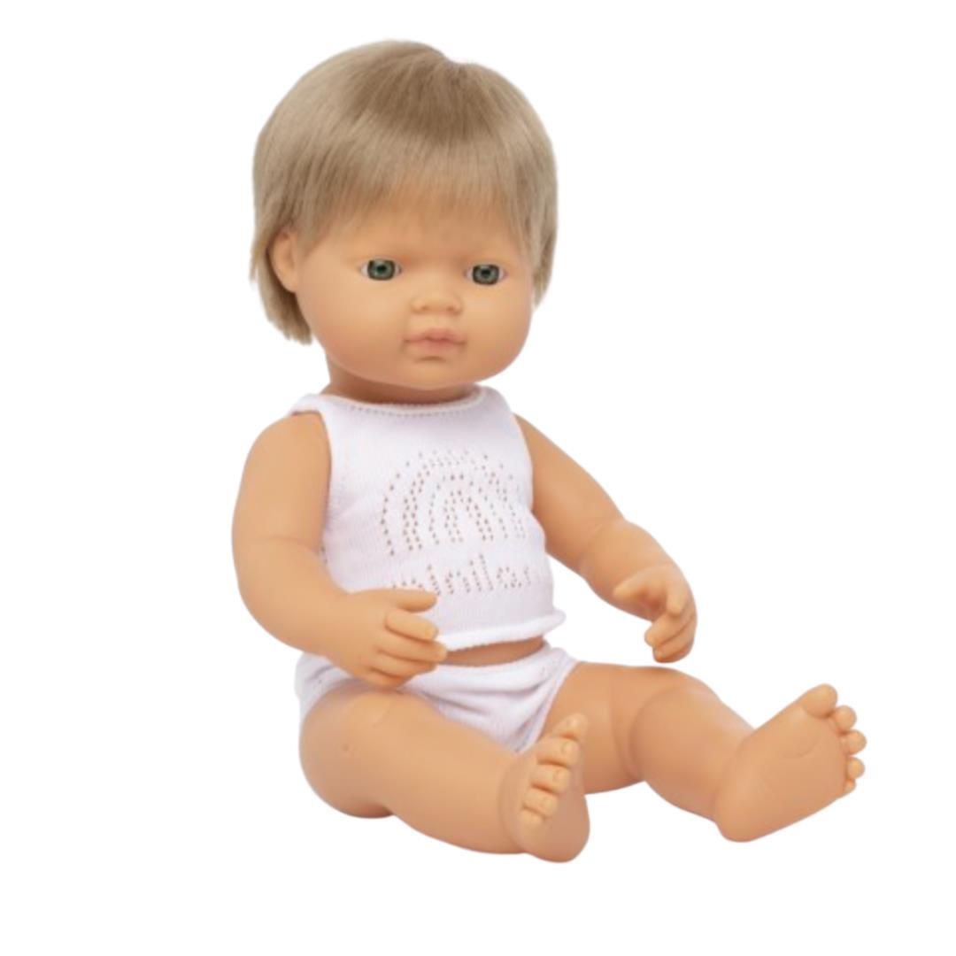 Miniland Doll - Caucasian Boy - Dark Blonde - 38cm