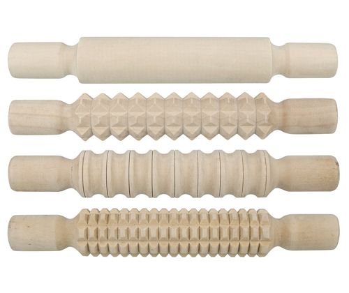 Wooden Pattern Rolling Pins - Set of 4