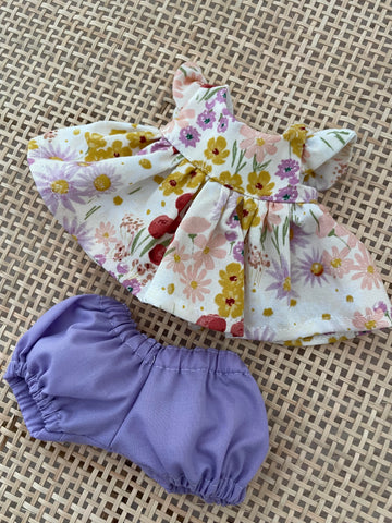21cm Dress - Mustard and Lavender Flowers