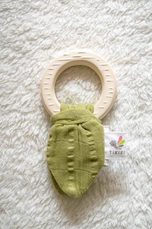 Rubber Teether with Muslin Tie - Sage