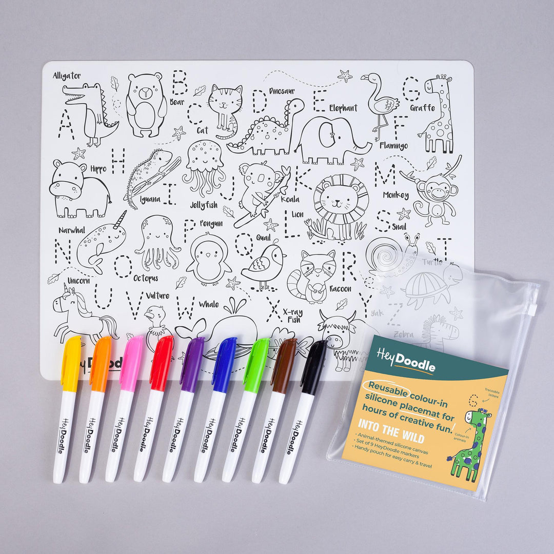 Reusable Colour-in Placemat - Into the Wild ABC's