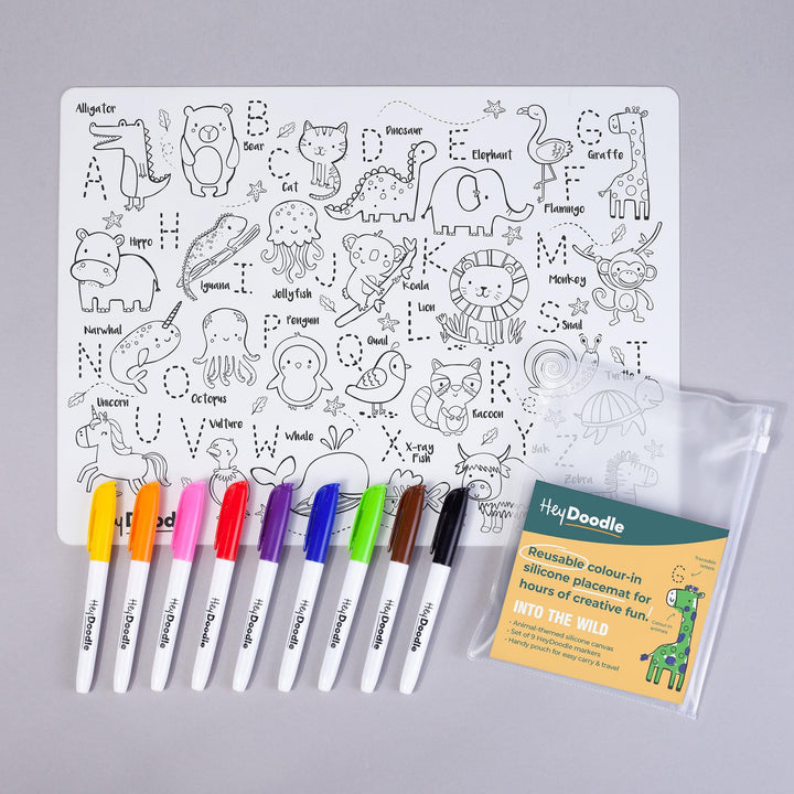 Reusable Colour-in Placemat - Into the Wild ABC's