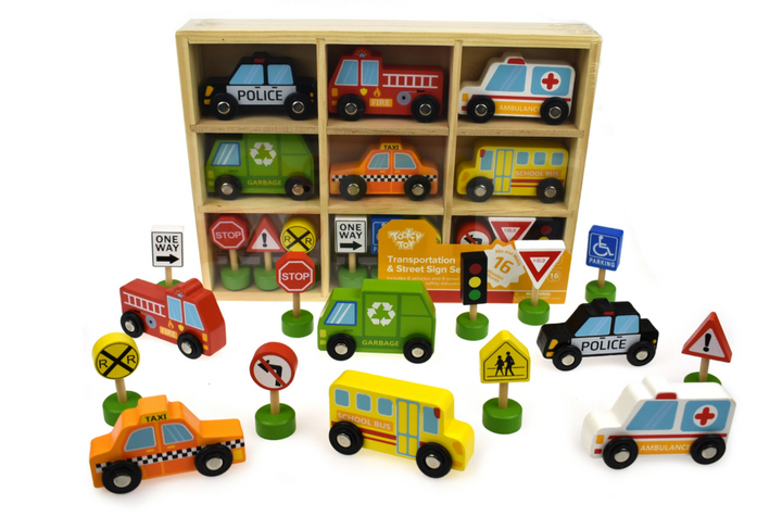 Wooden Transportation Set with Street Signs