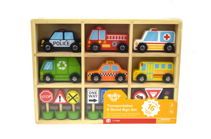 Wooden Transportation Set with Street Signs