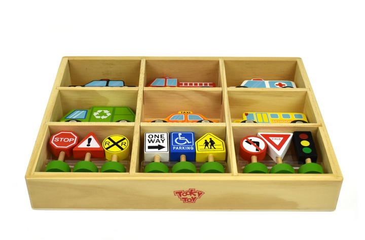 Wooden Transportation Set with Street Signs