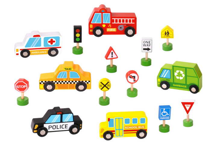 Wooden Transportation Set with Street Signs